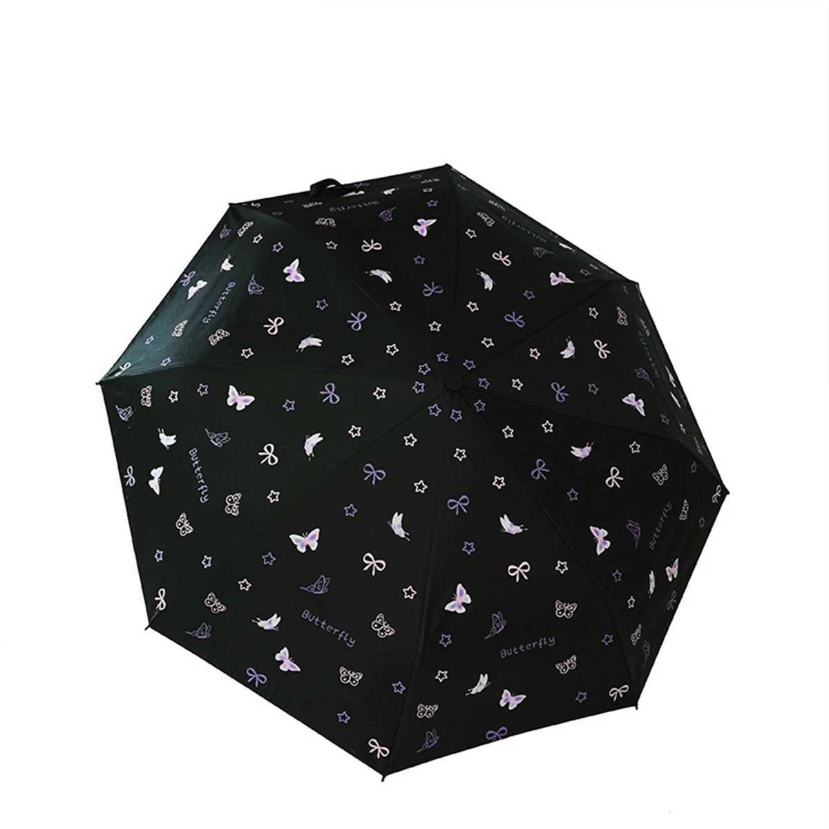 Automatic opening and closing umbrella for women cute butterfly folding umbrella windproof black coating UV resistant sunshade R250724