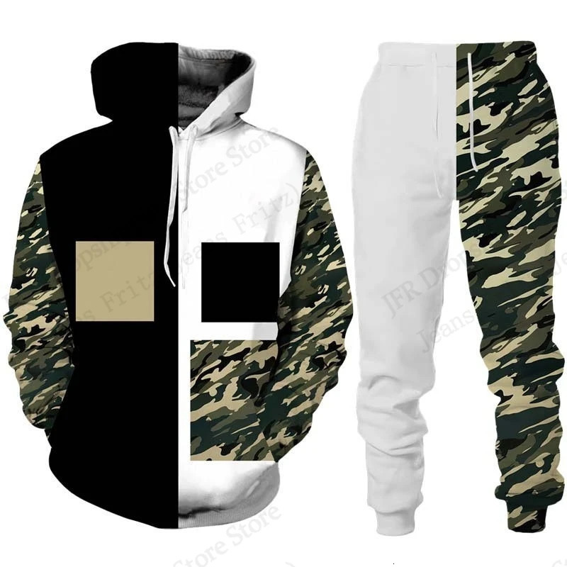 Mens Hoodie Pant Sets 3d Camo Geometric Print Men Women Fashion HoodiePant 2 Piece Suit Tracksuit Set Outdoor Sports Clothing 250717