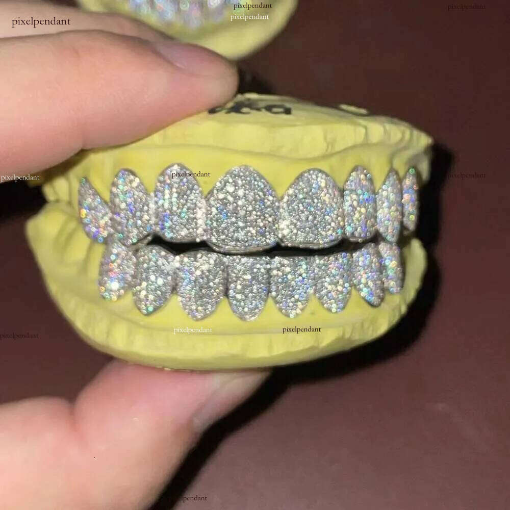 Custom Made Hip Hop Iced Out Sterling sier Jewelry Permanent Cut VVS Moissanite Dias Teeth Mouth Grillz