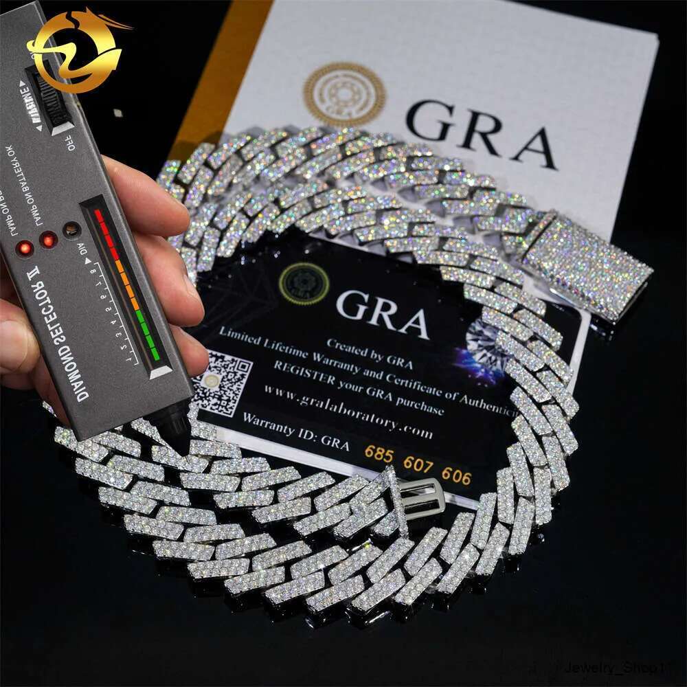 Cuban Link bracelet necklace sterling sier GRA Certificate hip hop 15mm double row iced out moissanite dia cuban link chain