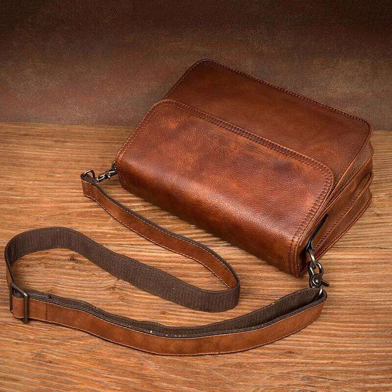Original hand-rubbed leisure messenger vegetable tanned handbag retro men's Baotou leather shoulder bag