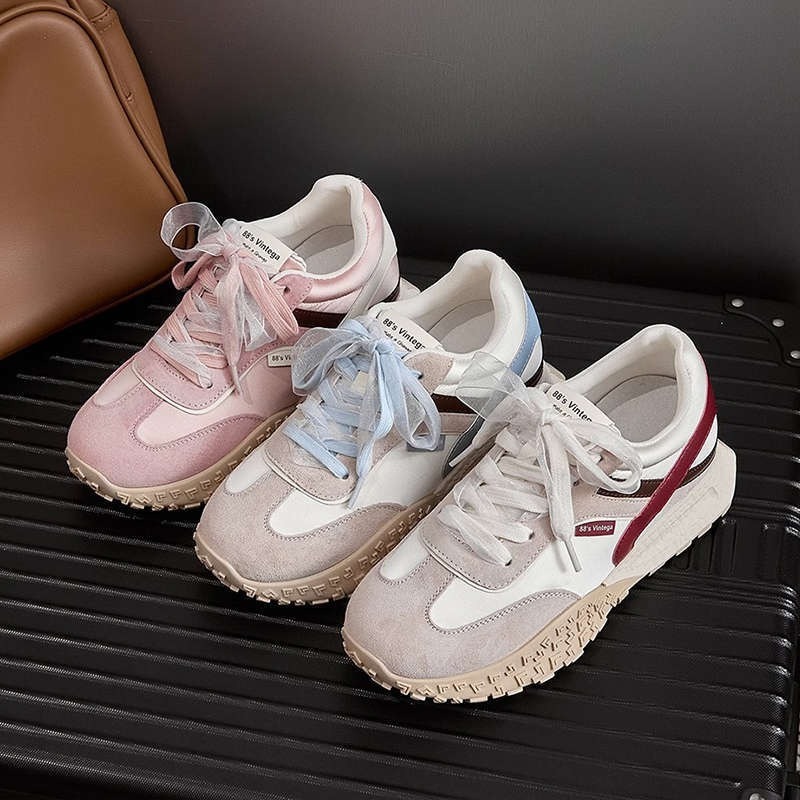 Dexun Women's 2025 Spring New 4cm Thick Sole Versatile Color Block Silk Height Increasing Dad Shoes Agan Ins Sneakers ddmythur