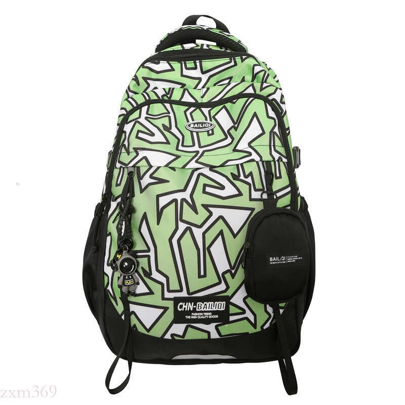 Korean Trendy Cool for Men Street Style Hip-Hop Graffiti Backpack Large Capacity Lightweight Nylon Student School Bag