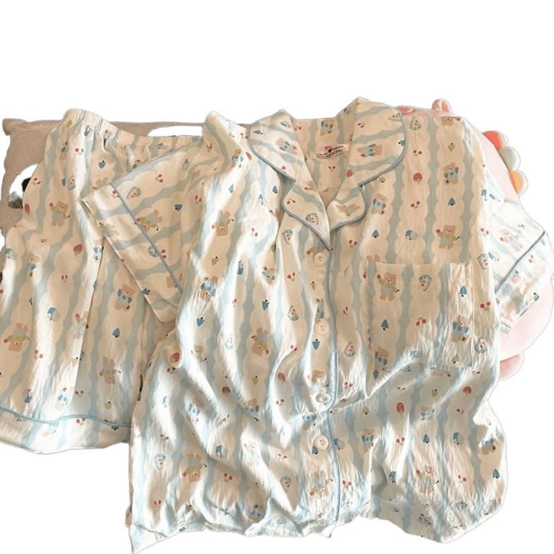 B386-Pure cotton pajamas women's summer new short-sleeved shorts cute sweet girl home clothes suit