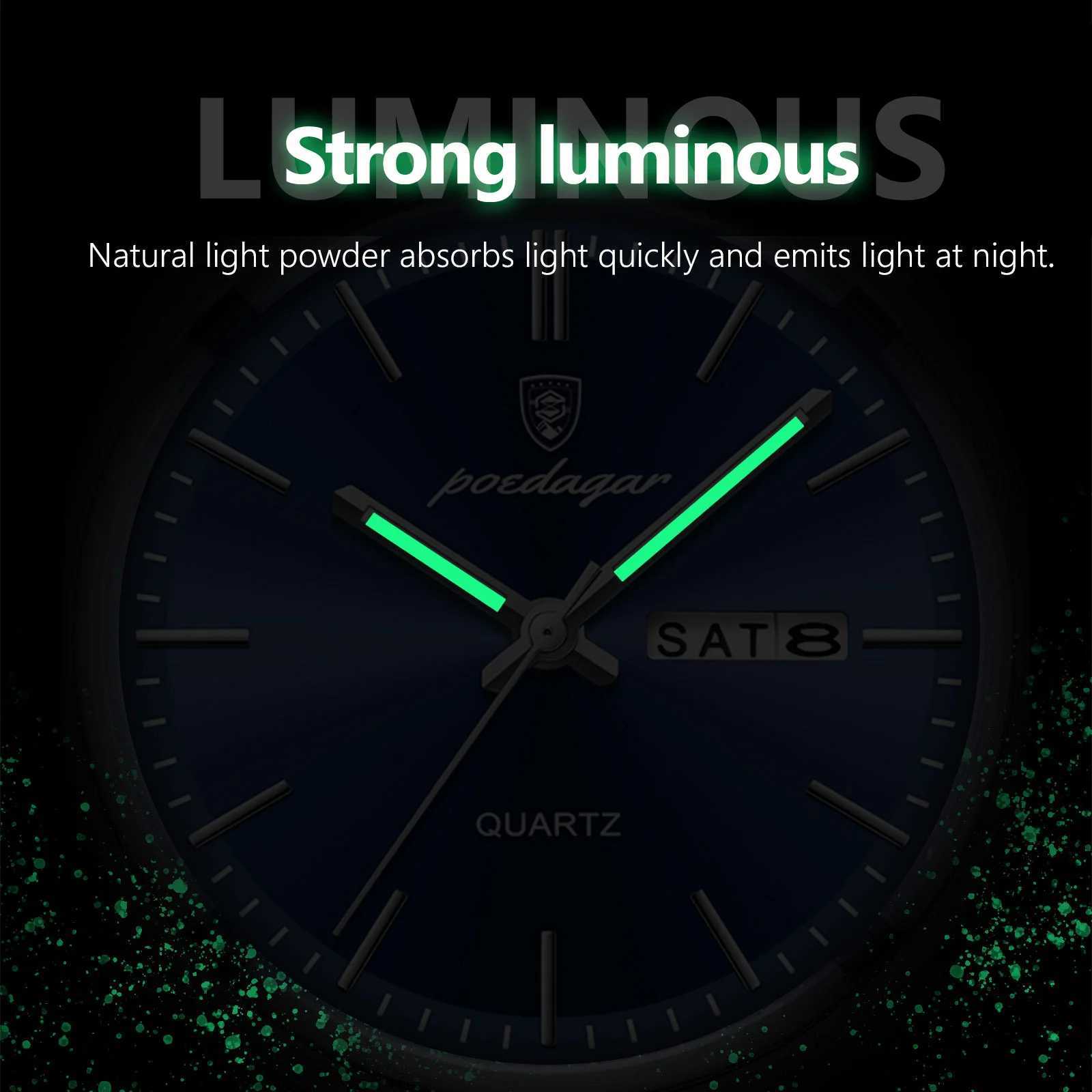 POEDAGAR Luxury Trendy Man Wristwatch Waterproof Luminous Date Week Men Watch Simple Business Quartz Leather Mens Watches Reloj W250724