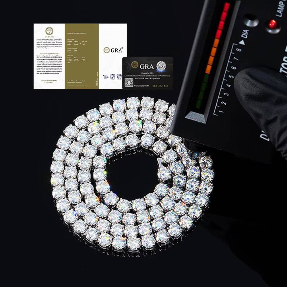 2mm 3mm 4mm 5mm VVS Moissanite Tennis Chain 925 Sterling Silver White Gold Plated Women Men Jewelry Diamond Bracelet Necklace