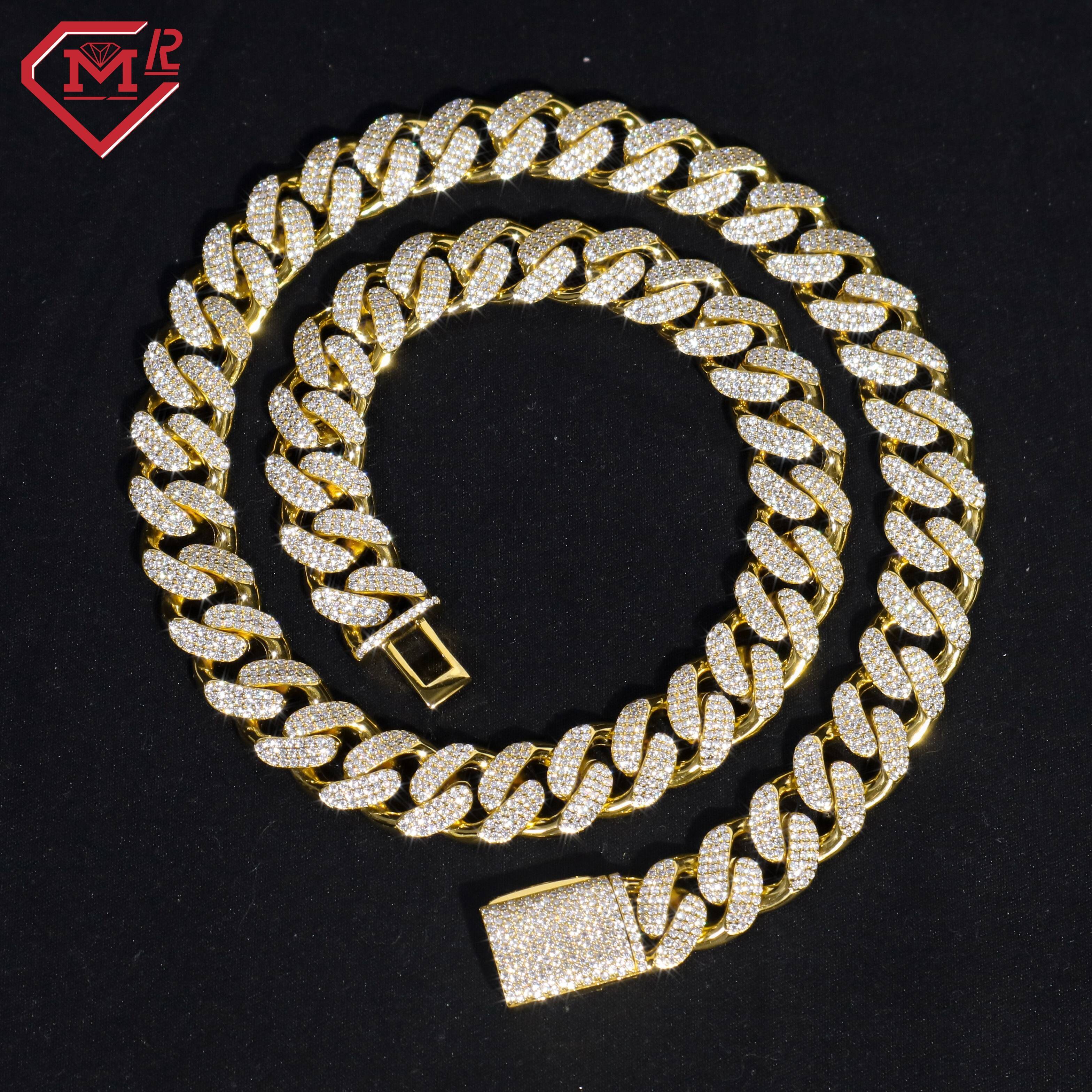 Hip Hop Cuban Link Chain Cuban Necklace Thick 925 Silver Gold Plated Miami Moissanite Cuban Chain