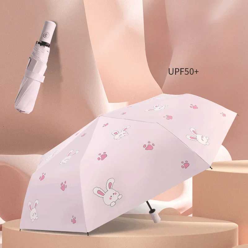 Cute Kids Umbrella Thick Black Glue Fully Automatic Umbrella Rabbit Sunshade for Children Students Waterproof Sunproof UV Umbrellas R250724