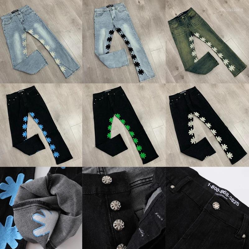 Men's Jeans Retro Hip-hop Style Street LOST SHDWS Creative Embroidered Flower Logo Casual Pants Men Women Lostshdws Denim Trousers
