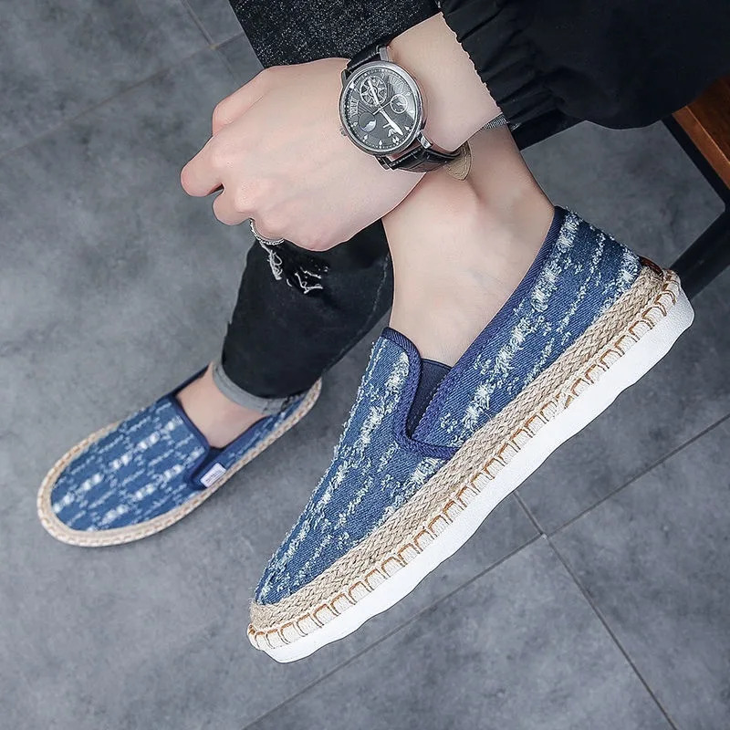 Male Moccasin Breathable Casual Canvas Shoes Hemp Insole Fisherman Shoes Slip on Loafers Mens Espadrille Summer Flats Shoe 250716