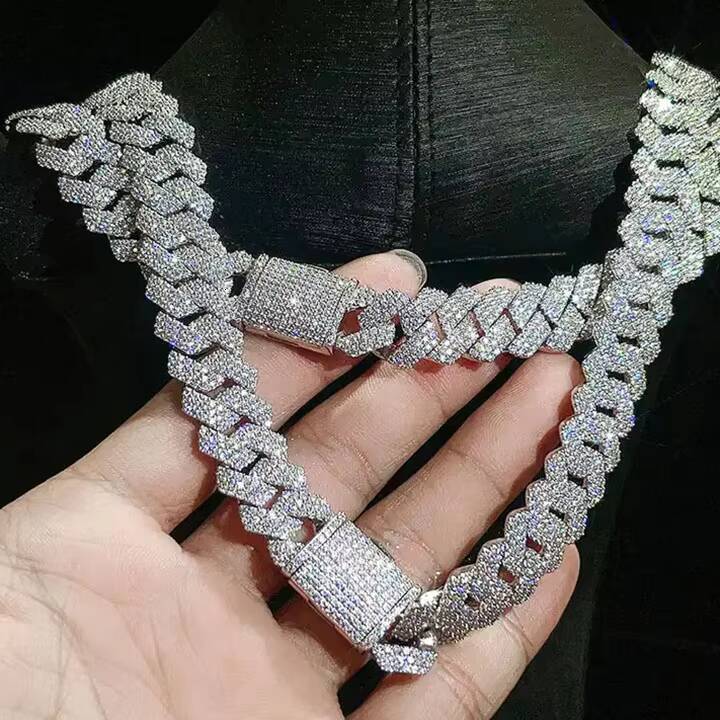 Moissanite Diamond Miami Cuban Link Chain 6~15mm White Gold Real 14k Rose Gold Necklace Bracelet 925 Silver Plated