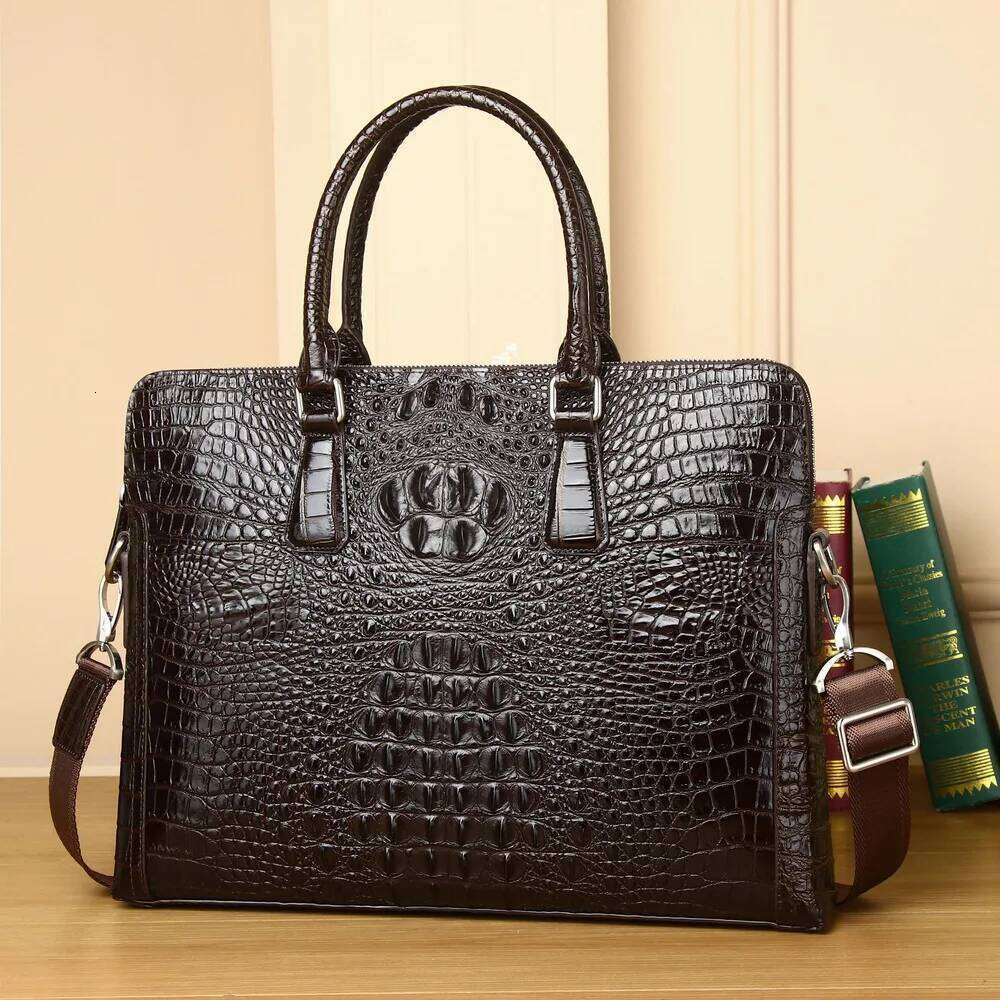 2025 Crocodile Pattern Genuine Messenger Tote Leather Men's Business Briefcase Handbag Casual Shoulder Crossbody Laptop Bag