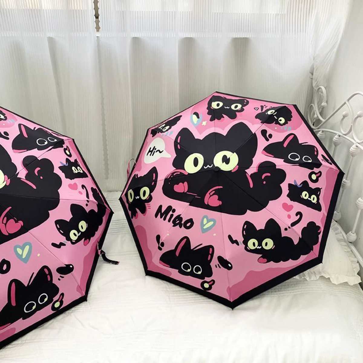 Cute Cat Fully Automatic Umbrella with Three-Fold Function for Both Rain and Sunshine Sun Protection and UV Protection Travel R250724