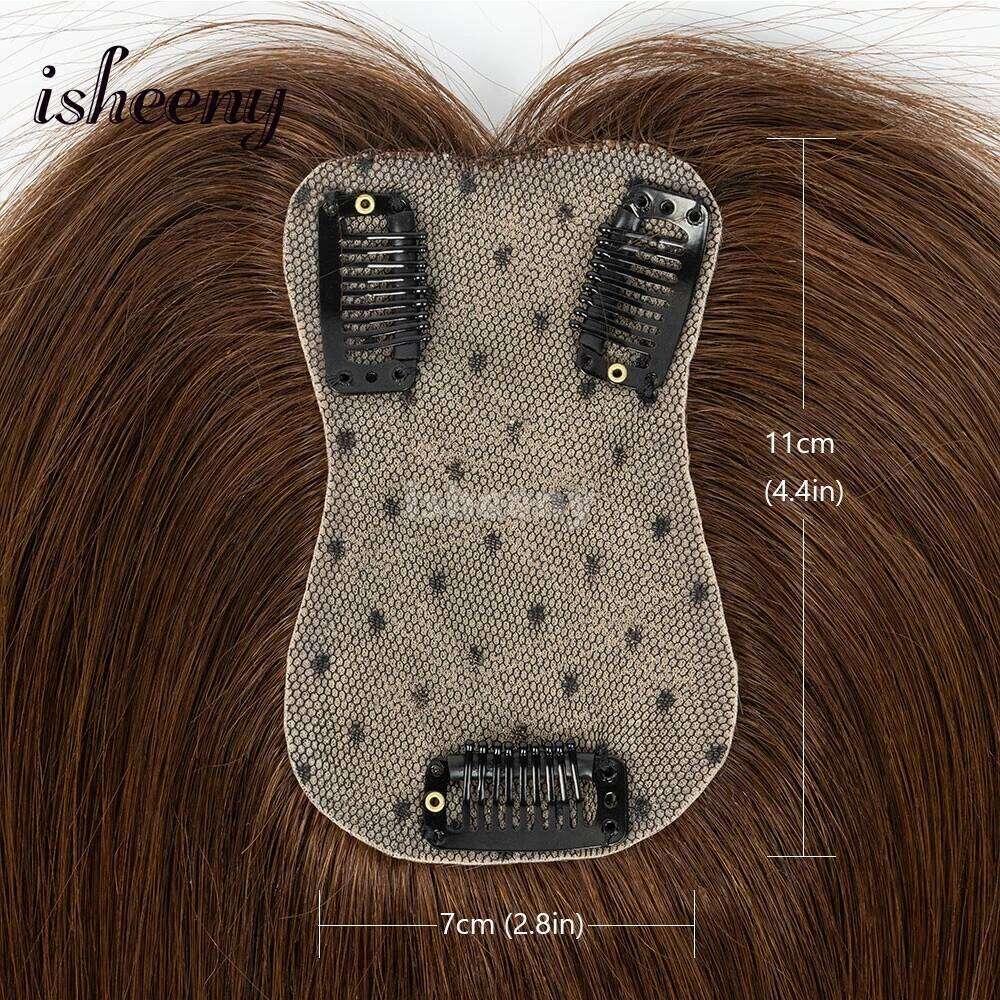 isheeny 7x11cm Brown Human Topper 8-14 inches Natural Seamless Scalp Hair Pieces No Bangs Middle Part for Women