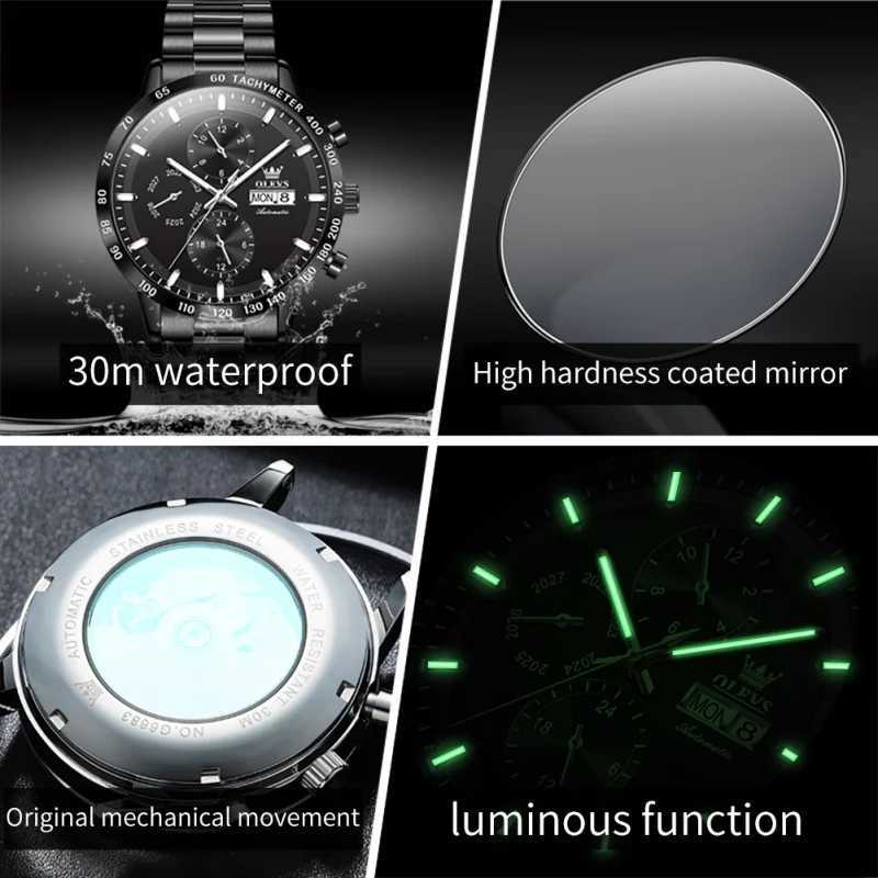 OLEVS 6683 Multi functional Mens Watch Stainless Steel Waterproof Watch High Quality Luxury Mens Automatic Mechanical Watch W250724