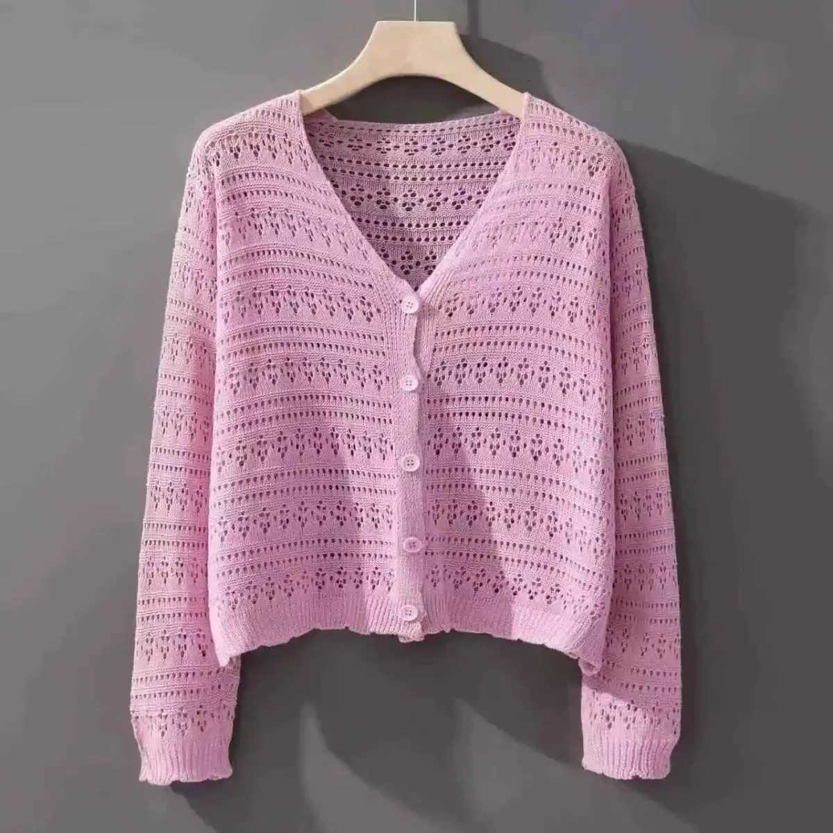 2025 Summer Womens Hollow Out Sunscreen Cardigan Fashion Long Sleeve Thin Tops Female Solid Single Breasted Knit Sweater X250724