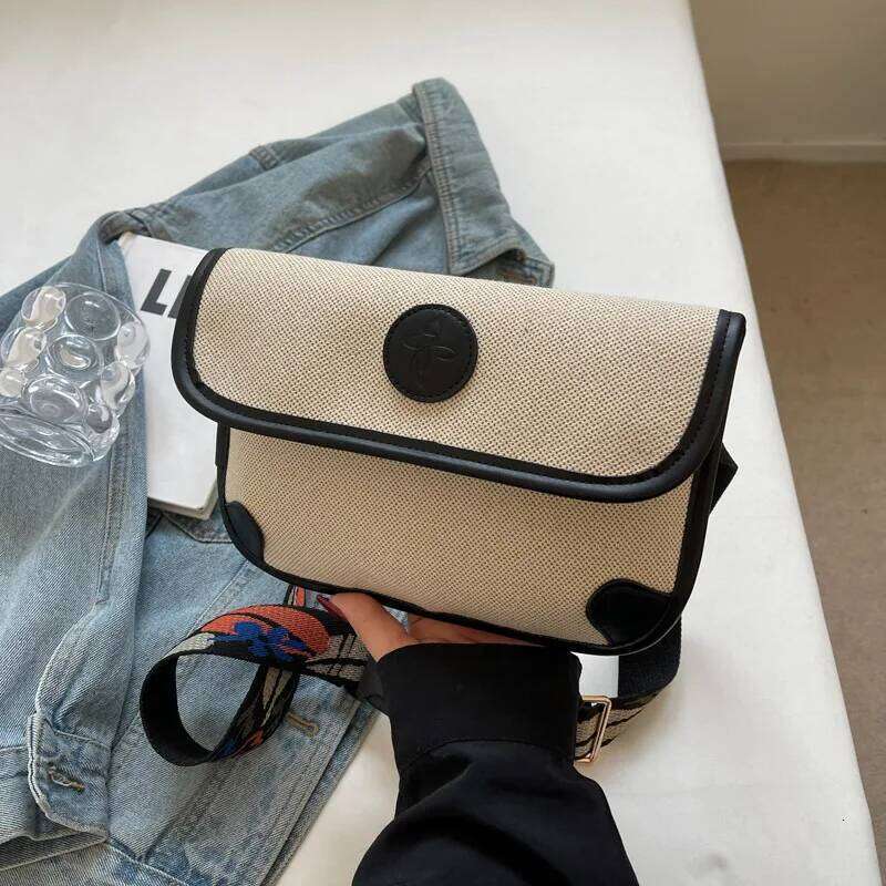 Fashion Canvas Women's Versatile New Trend Contrasting Color Small Square High-End Single Shoulder Messenger Bag