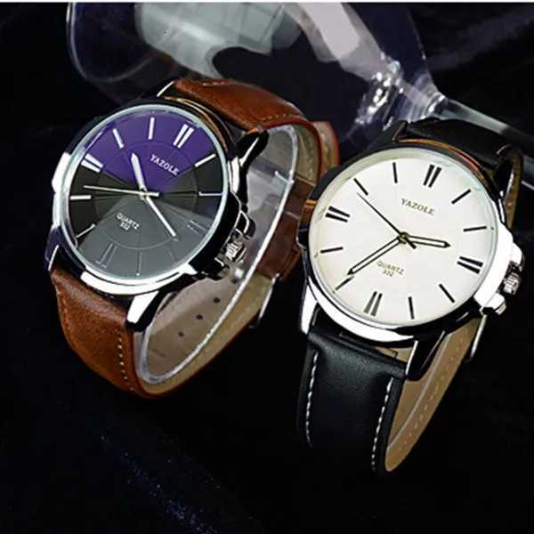 Hot YAZOLE Mens Watches Top Brand Luxury Blue Glass Watch Mens Wristwatch Waterproof Leather Roman Mens Watch Male Clock Watches W250724