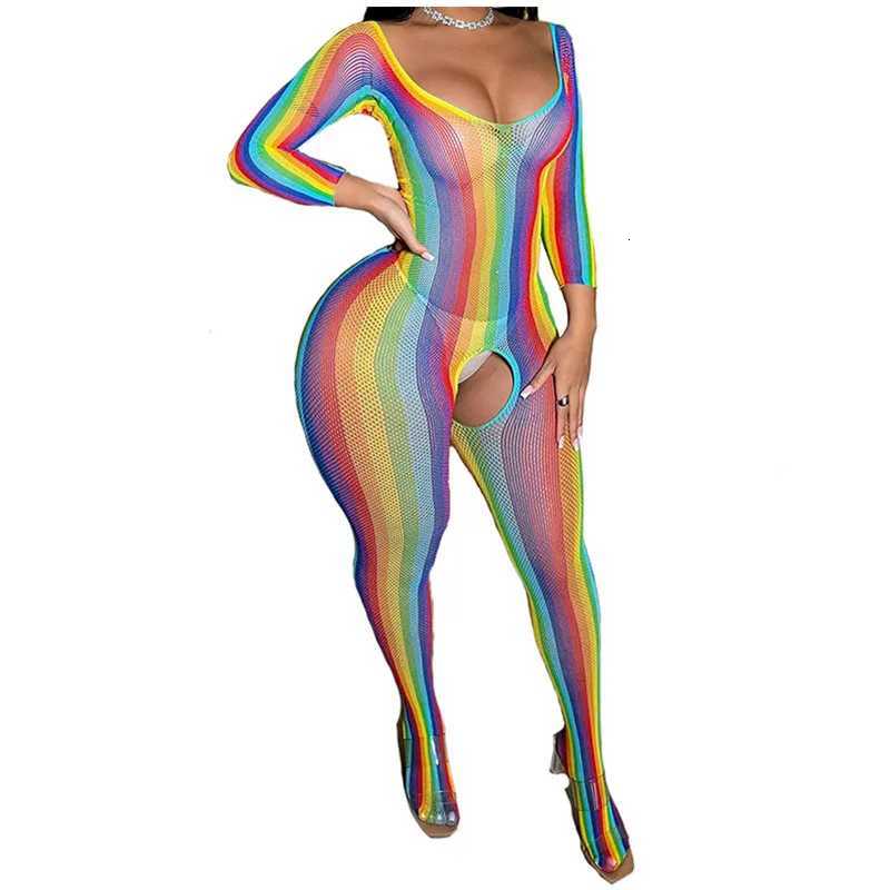 Rainbow Sexy Lingerie for Women Erotic Babydoll Full Bodystocking Underwear Costumes Sleepwear Nightwear Crotchless Bodysuit W250724
