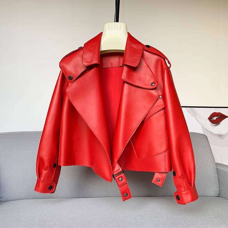 Sheepskin Coat For Women Leather Jacket Winter Spring Moto Biker Genuine Top Quality Black