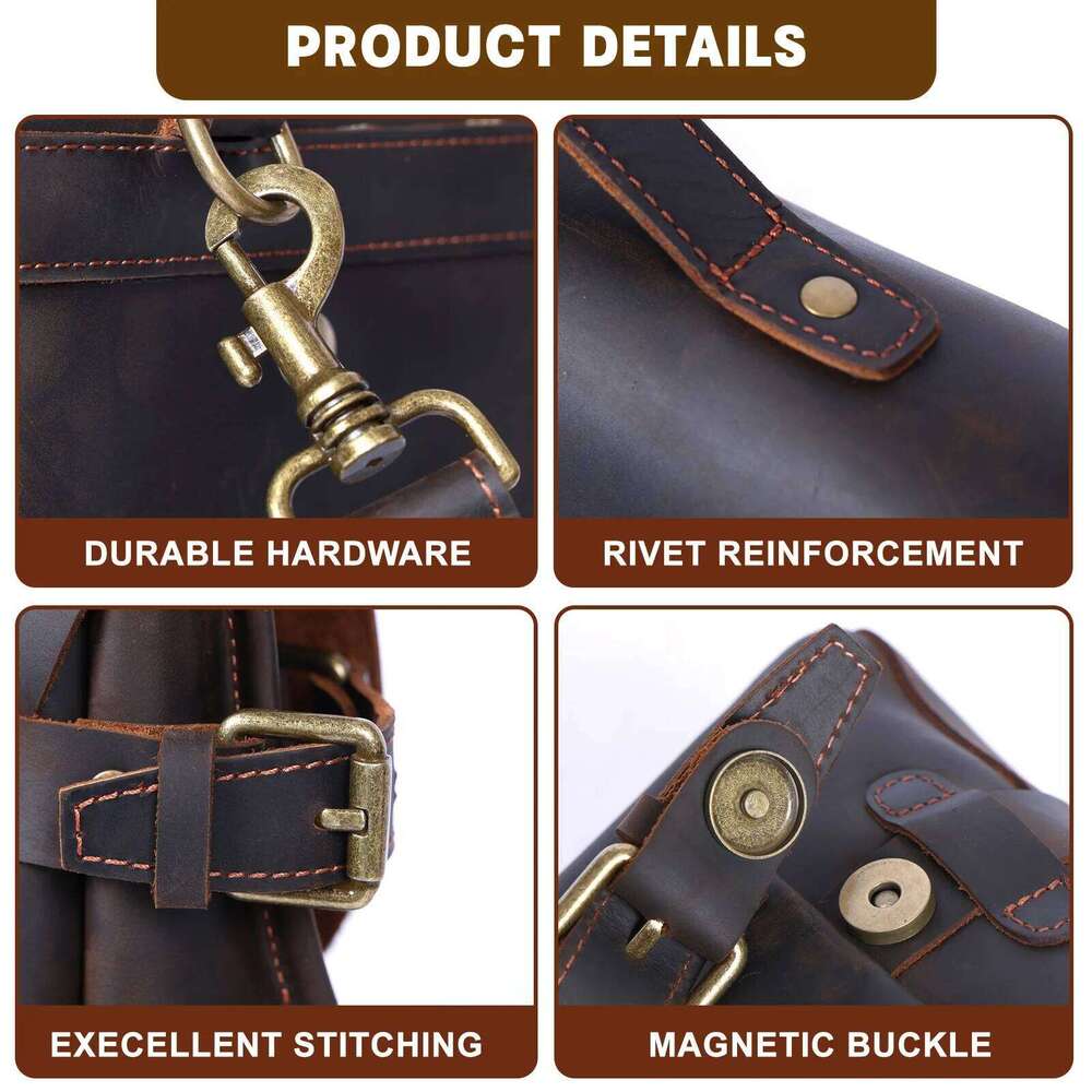 Vintage Genuine Men's Messenger Bag 14" Briefcase Laptop Bags Crazy Horse Leather Handbag Satchel Cowhide Retro Casual