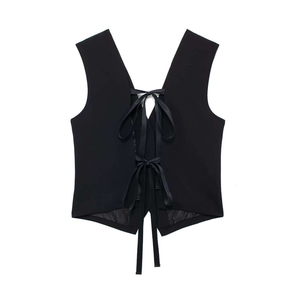 TRAFZA Spring New Style Sexy Backless Fashion Bowknot Decorated Straight Tank Top B5