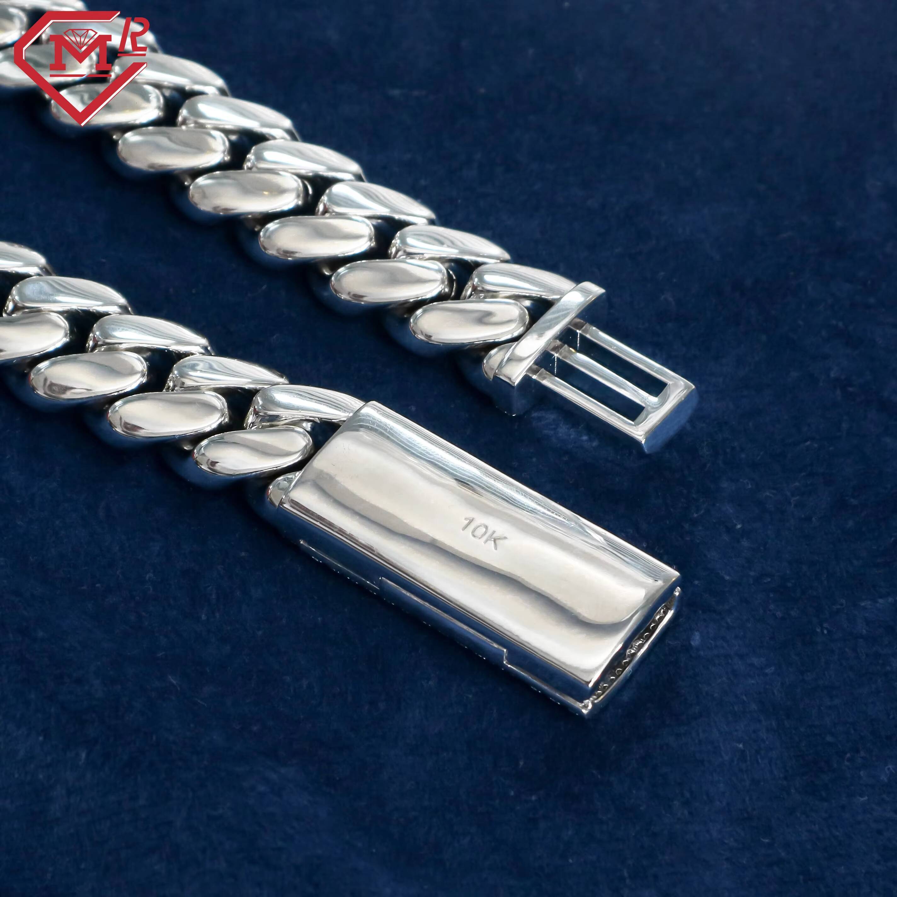 10K Gold Moissanite Cuban Chain Hip Hop Custom Plain Iced Out 16MM Plain Chain Cuban Link Chain