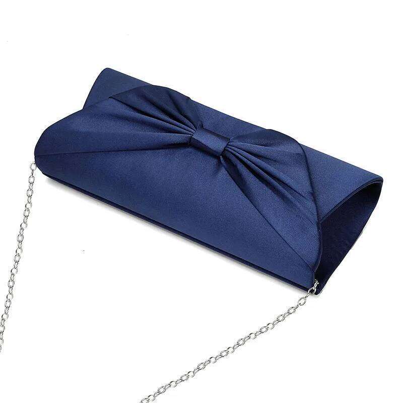 Satin Bowknot Evening Handbag Elegant Women Clutch Bridal Wedding Party Clutches Purses Meatl Chain Crossbody Shoulder Bag