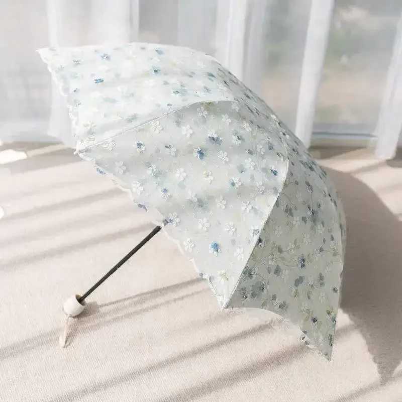 Fashion Double-layer Lace Floral Embroidery Folding Umbrella Summer Outdoor Mini Sunscreen UV Protection Foldable Sunny Umbrella R250724