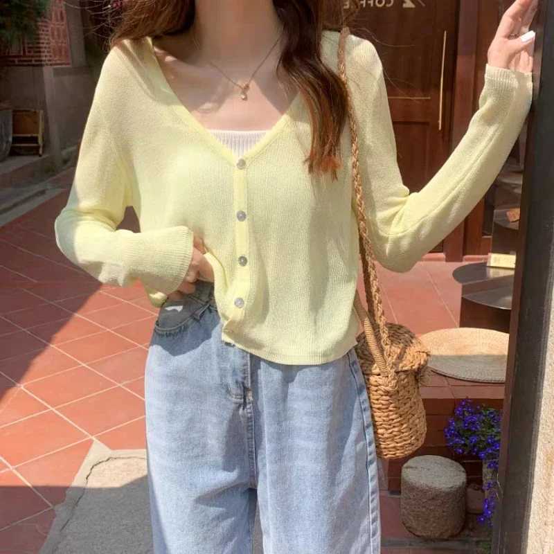 New Womens Long Sleeve Cropped Cardigan V Neck Button Down Knit Lady Autumn Spring Knitted Single-breasted Cardigan Sweaters X250724
