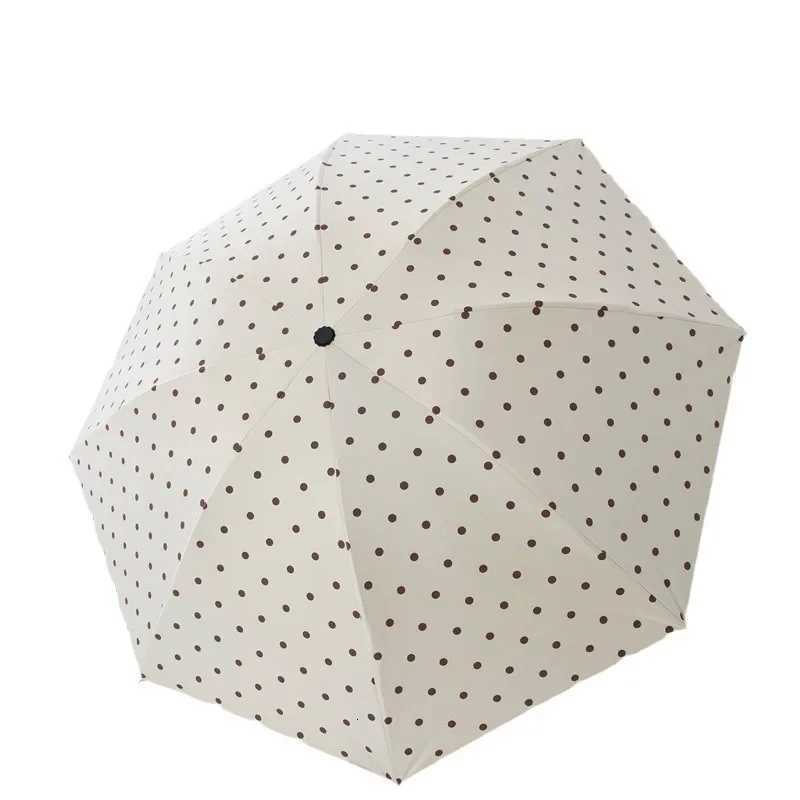 Stylish Polka Dot Auto-Folding Umbrella UPF 50+ Black Coated Sun Rain Protection Compact Travel Umbrella R250724