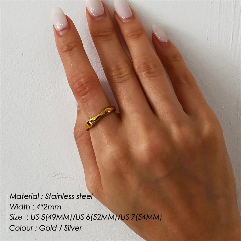 Gold Color Silver Irregular Wave Rings Trendy Simple Geometric Handmade Jewelry for Women Couple 250704