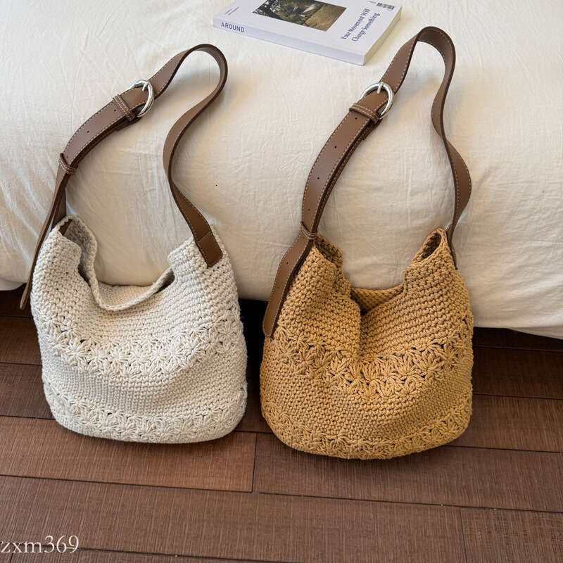 Handmade Crochet Cotton Thread Woven Tote for Women, Large Capacity Summer Lazy Style Beach Bag, Versatile Shoulder Crossbody Bag