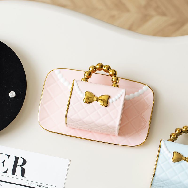 Designer Luxury 350ML Pearl Bow Bag Cup Coffee Cup Milk Cup Dish Set Home Office Afternoon Tea Ceramic Water Cup