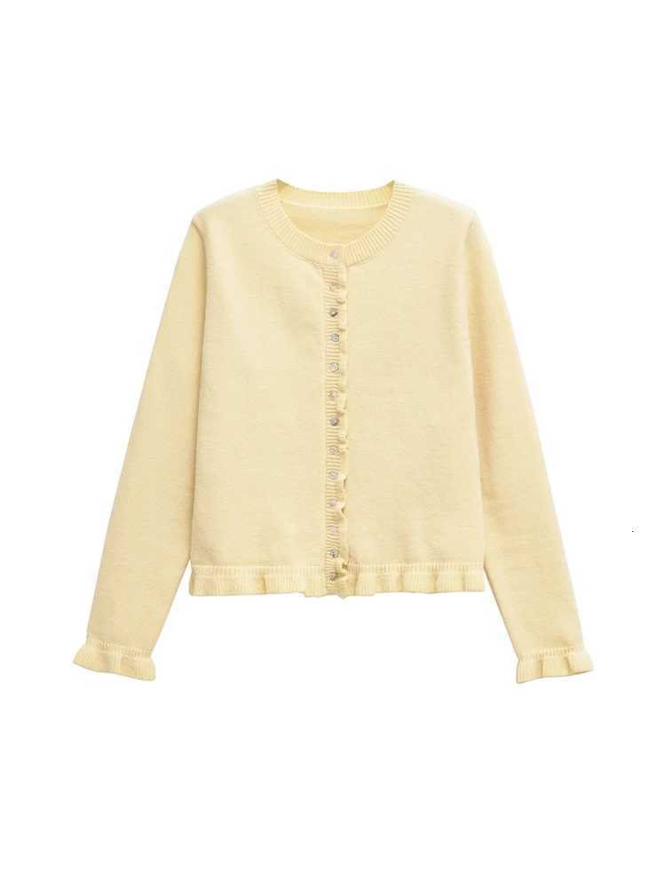 TRZA Womens Ruffled Knit Cardigan Sweater O-Neck Long Sleeve Button-Up Chic Outerwear Fashion Top X250724