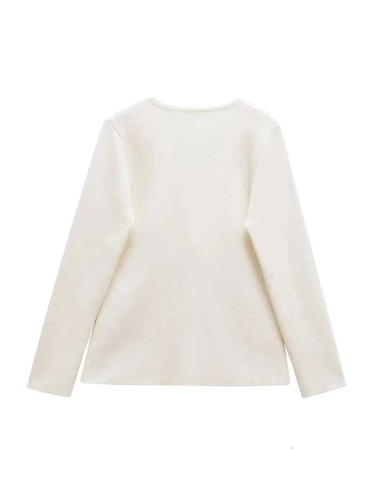 TRZA Women Fashion With Gold Button Knit Cardigan Sweater V Neck Long Sleeve Female Outerwear Chic Tops X250724