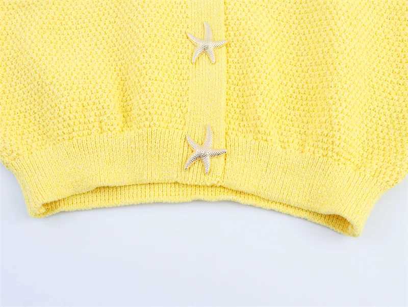 2025 New Summer Style Womens Cardigan Yellow Short-Sleeve Knitted Jacket with Star Button Decoration Casual Fashion X250724