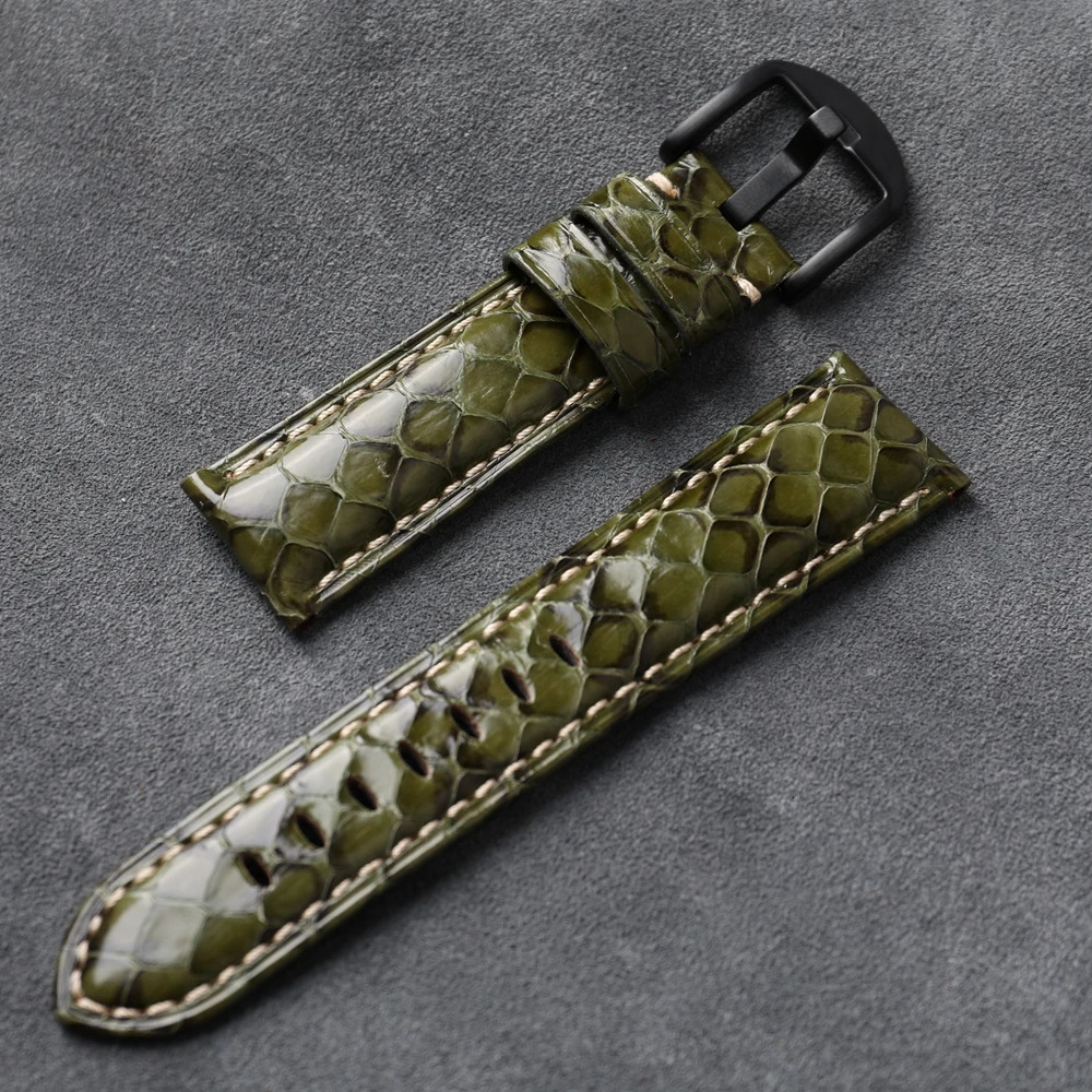 Handmade Snakeskin Bracelet 20 22 24 26MM Grey Blue Green Vintage Style Unique Leather Men Watchband For PAM Sports 250723