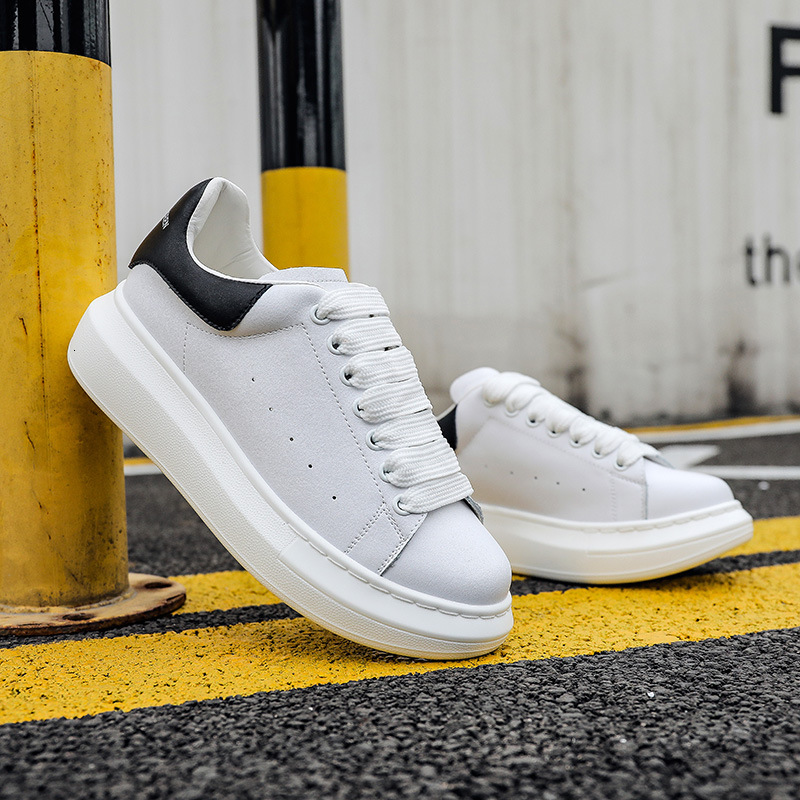 Cowhide Sneakers for Women, Autumn 2023 New Thick-Soled Flat Height-Increasing Casual Sports Shoes, Big White Shoes 1802 ddmythur
