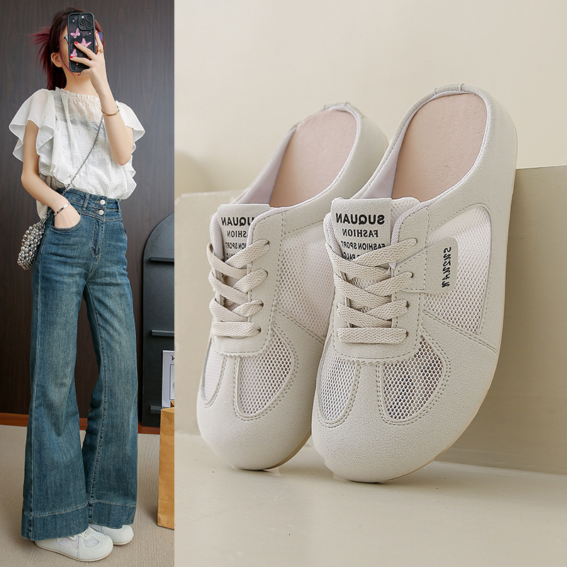 Korean Style Forrest Gump Training for Women 2025 Spring New Closed-Toe Slip-On White Shoes Lazy Half Slippers K3903 ddmythur