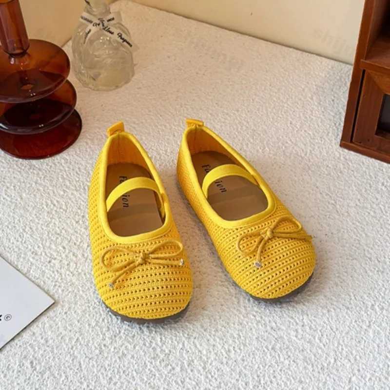 2025 Summer Children Flats Shoes Solid Weave Bow Breathable Girls Princess Shoes Shallow Soft Bottom Non-slip Kids Ballet Flats XJ250724