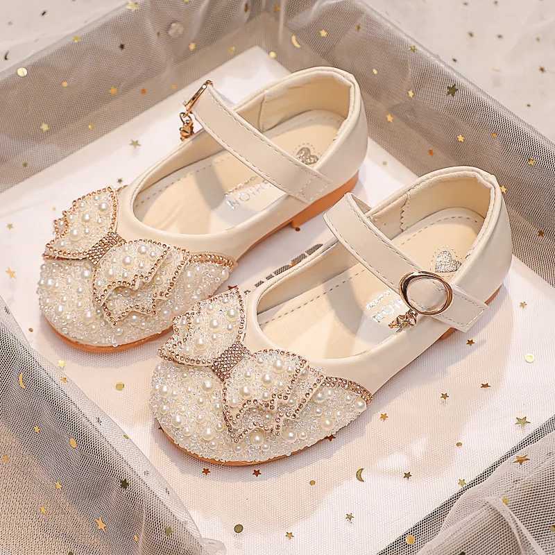 Girls Leather Shoes Bow Shiny Rhinestone Pearl Princess Shoes Spring Autumn Fashion Sequin Childrens Flat Single Shoes H538 XJ250724