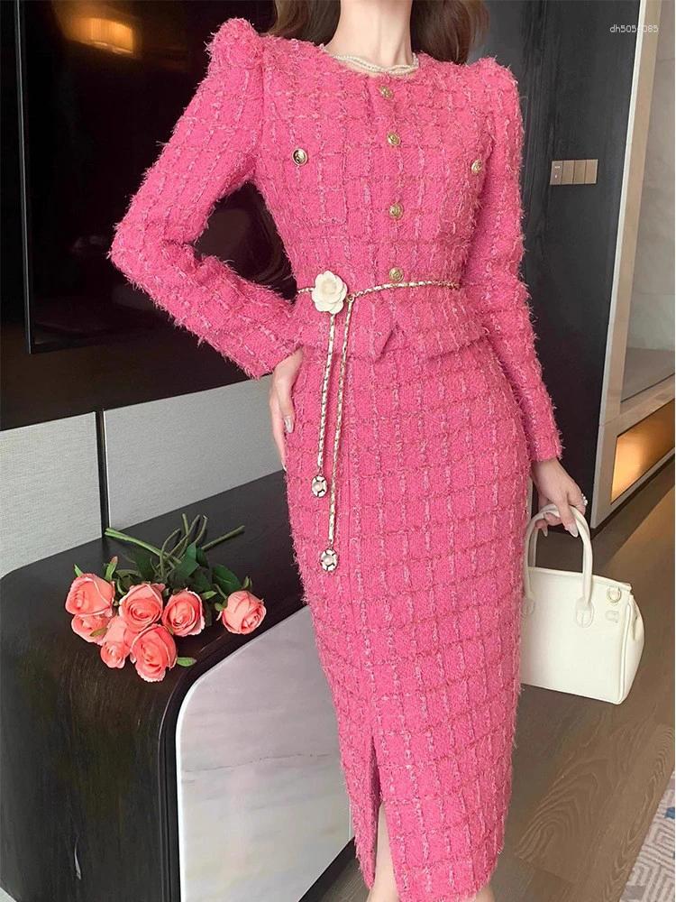 Women's Tracksuits Spring Autumn Fashion Female Slim Outfit Women Cropped Tweed Jacket Coat High Waist Split Half Skirt Suit Elegant Two