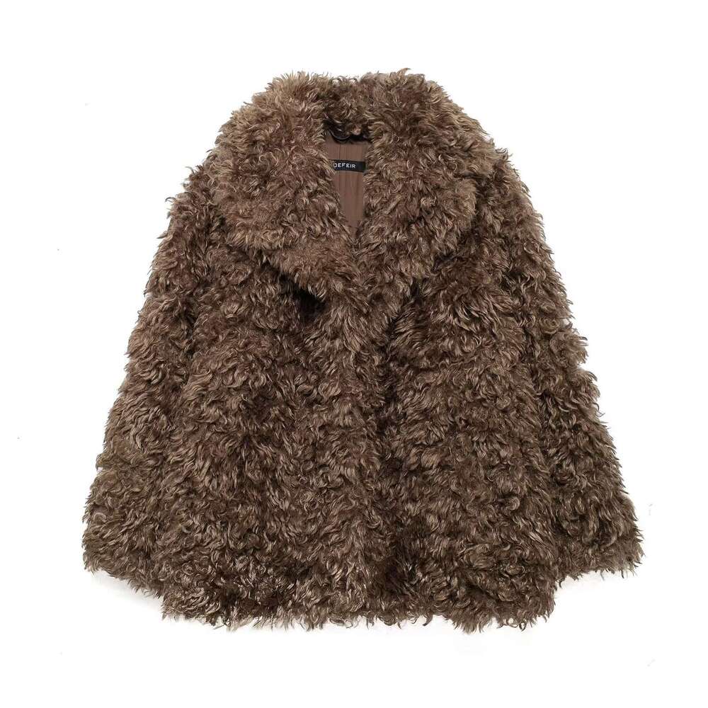 TRAFZA SHEIN Autumn Faux Fur Mid-Length Coat Women's Clothing B5
