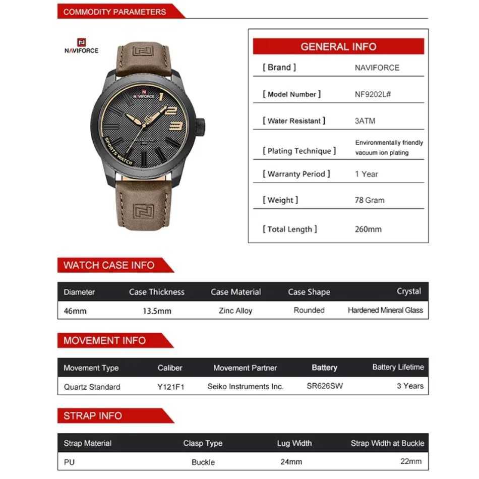 NAVIFORCE Sports Watch for Men Military 30m Water Resistant Leather Strap Male Wristwatches Luxury Casual Man Clock Reloj Hombre W250724