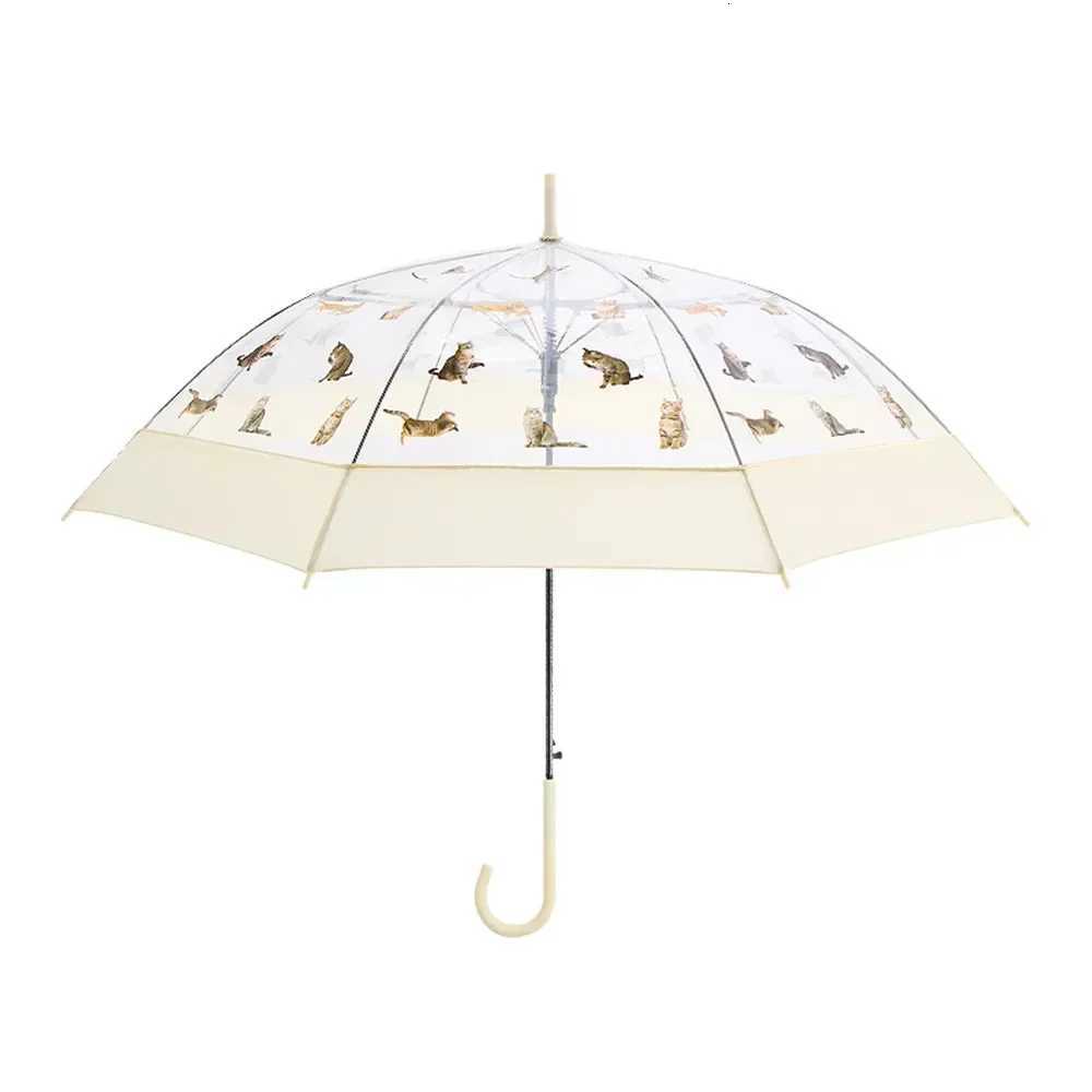 Cartoon Ins Style Trifold Transparent Umbrella Folding Simple Sunshade Funny Cat Rain Gear Parasol for Women Kids Umbrellas R250724