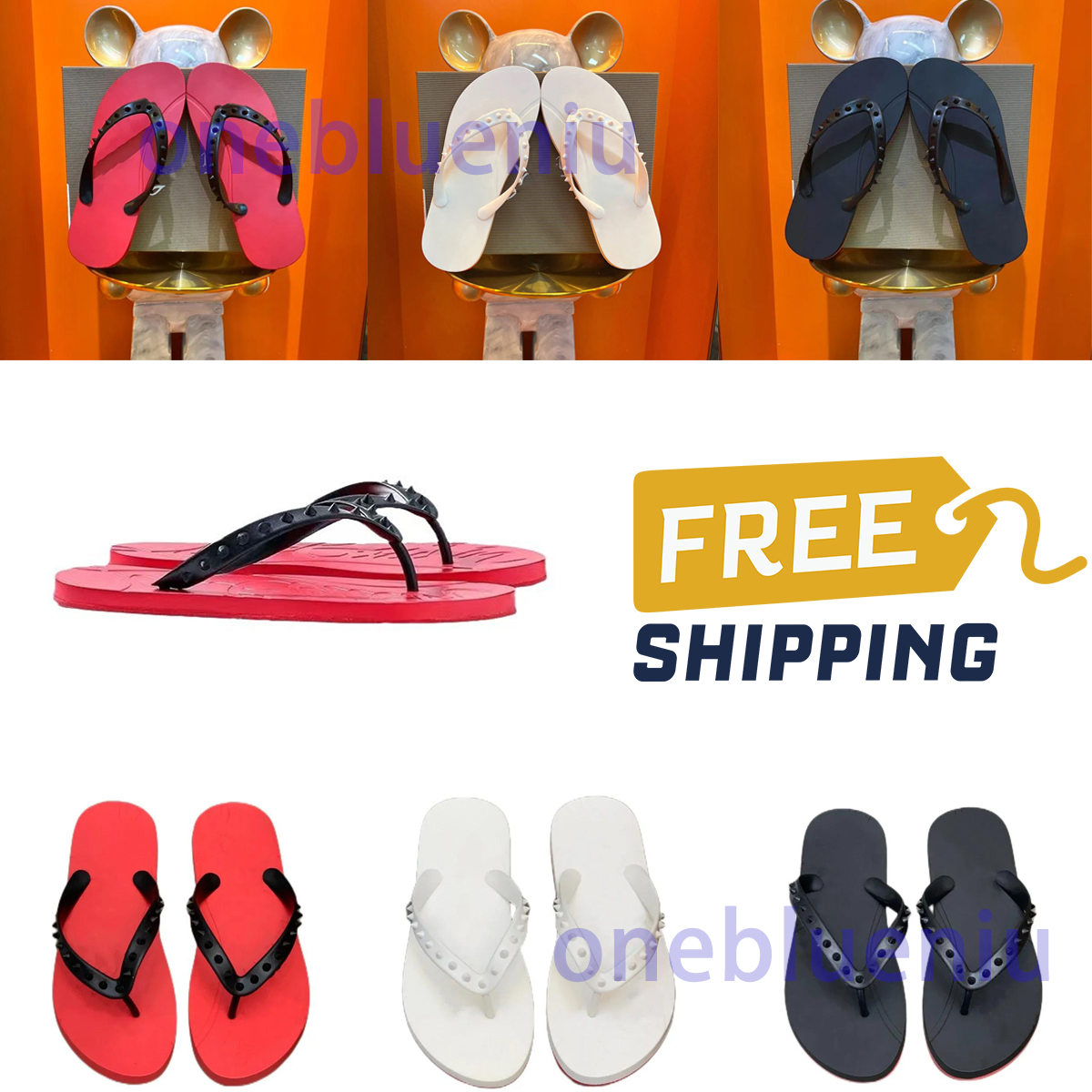 Designer Red Flip Flops Slipper Men Studded Slippers Red Black Spikes Non Slip Rubber Sole Luxury Beach Sandals Summer Casual Shoes spikes donnas spiked