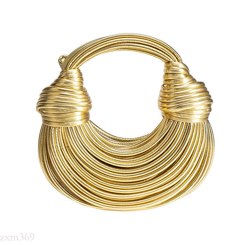 Noodle Women 2024 Summer Handwoven Crossbody High-end Niche Casual Gold Handbag Line Bag