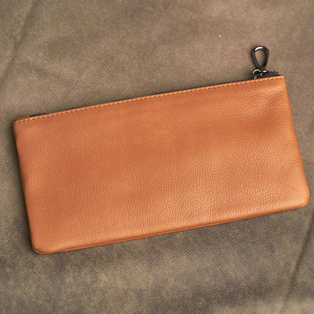 Mens Genuine Leather Long Zipper Wallet First Layer Cowhide Youth Ultra-Thin Handbag Wallet Trendy Simple Wallet 250723
