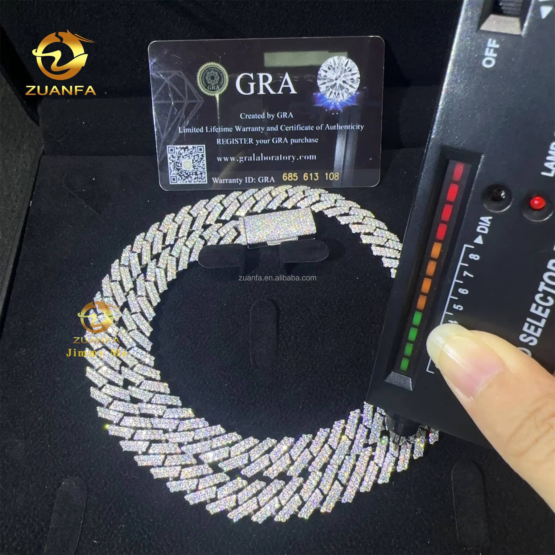 In Stock Fashion Hip Hop Style Jewelry Iced Out 925 Solid Silver Rhodium Plated FL Top Quality Moissanite Miami Cuban Link Chain